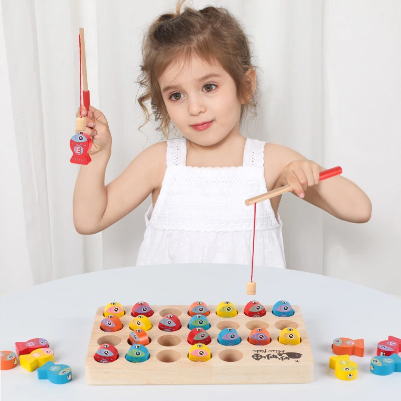 Wooden Fishing Game Alphabet Sorting Color Puzzle Montessori