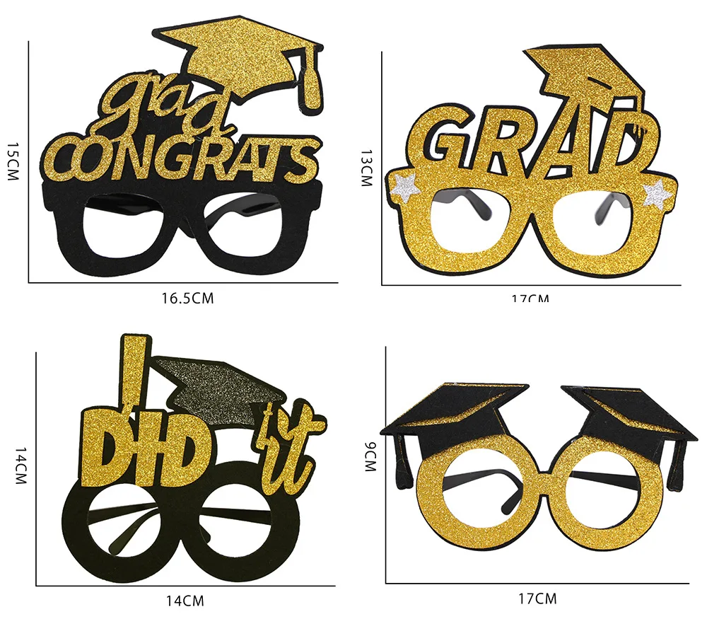 Black Gold Graduation Photo Glasses Party Accessories Funny ...