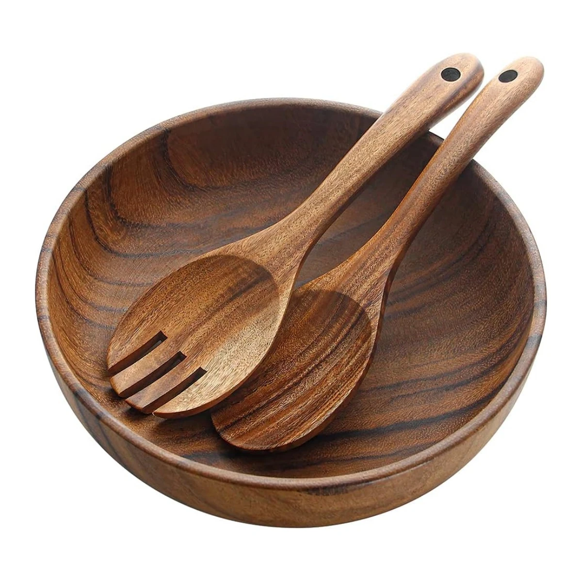Acacia Wooden Salad Bowl And Servers Set Kitchen Vegetable Mixing