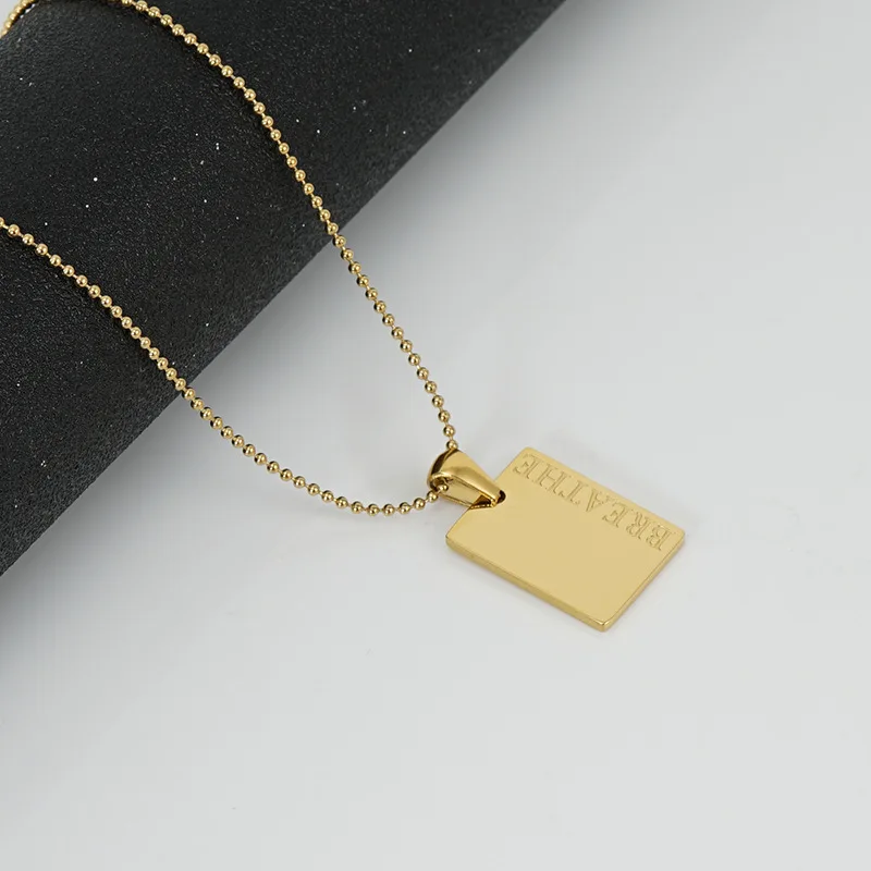 Personalized Stainless Steel Not Tarnish Gold Plated Square Necklace Dainty 18K Gold Custom Rectangle Square Pendant Necklace