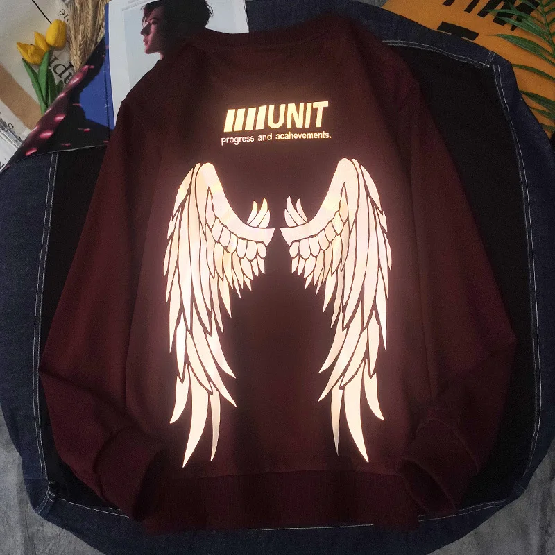New Angel Wing Print Glow in the Dark Reflective Hoodies for Men