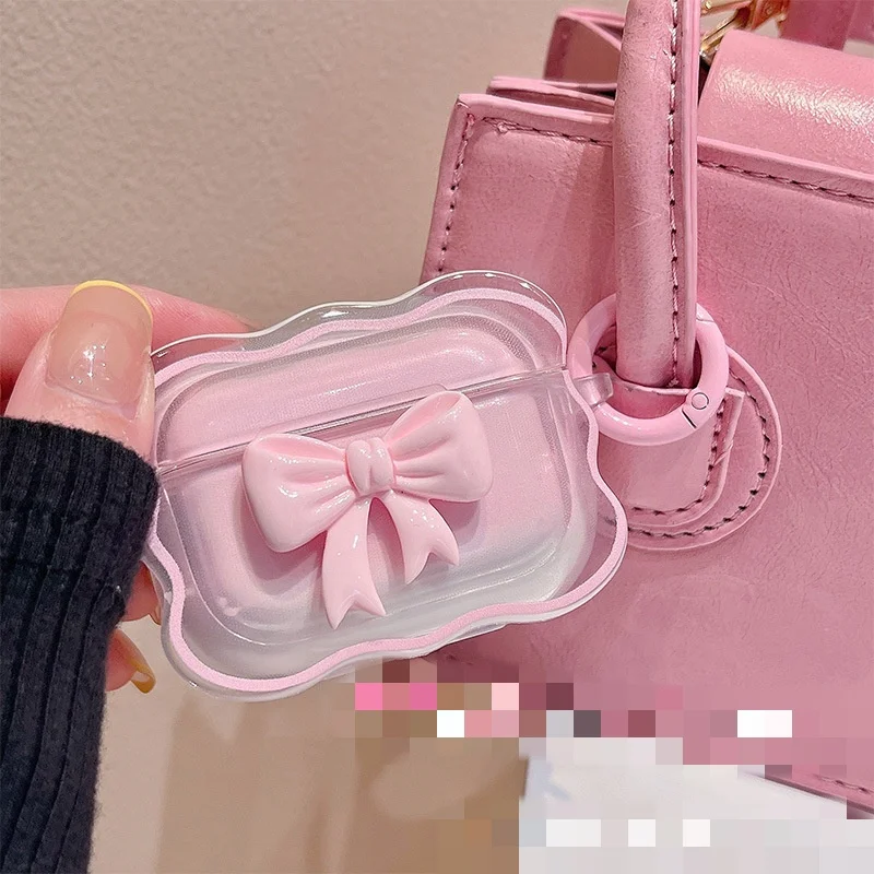 Cute Creative Girly Pink Bow-knot 3D Earphone Case For AirPods 1/2 3 Pro Waterproof Shockproof Ins Style Street Fashion