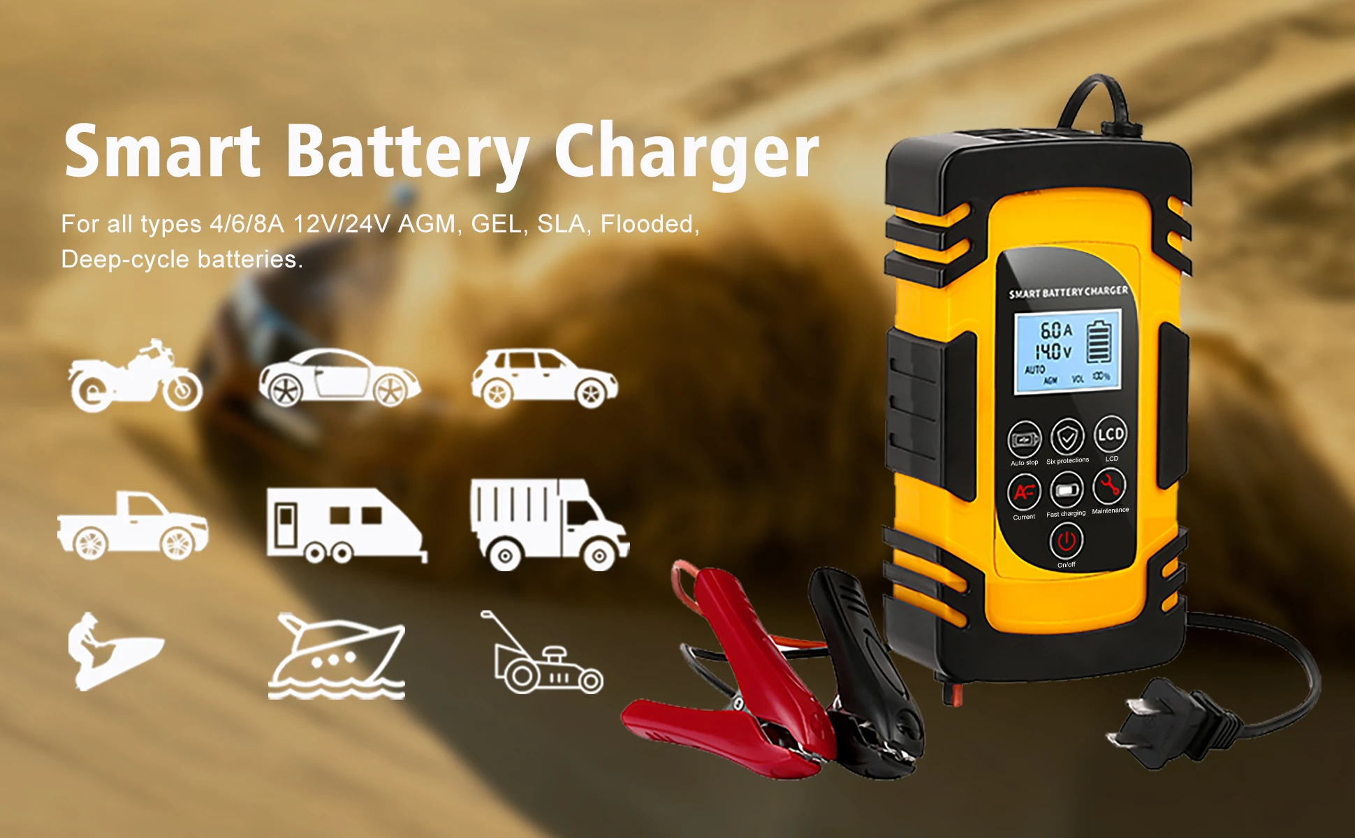 1pc Car Motorcycle Battery Charger 12v 2a Full Automatic 3 Stages Lead Acid  Agm Gel Intelligent Repair Charger Lcd Display Car Truck, Shop  Limited-time Deals