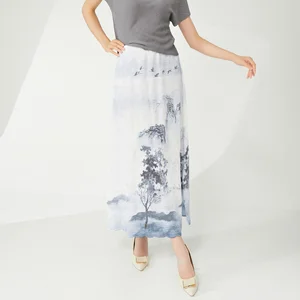 2025Elegant Vintage Women's Pleated Skirt A-Line Skirt With Natural Waistline Retro Stretch Printed Floral Pattern