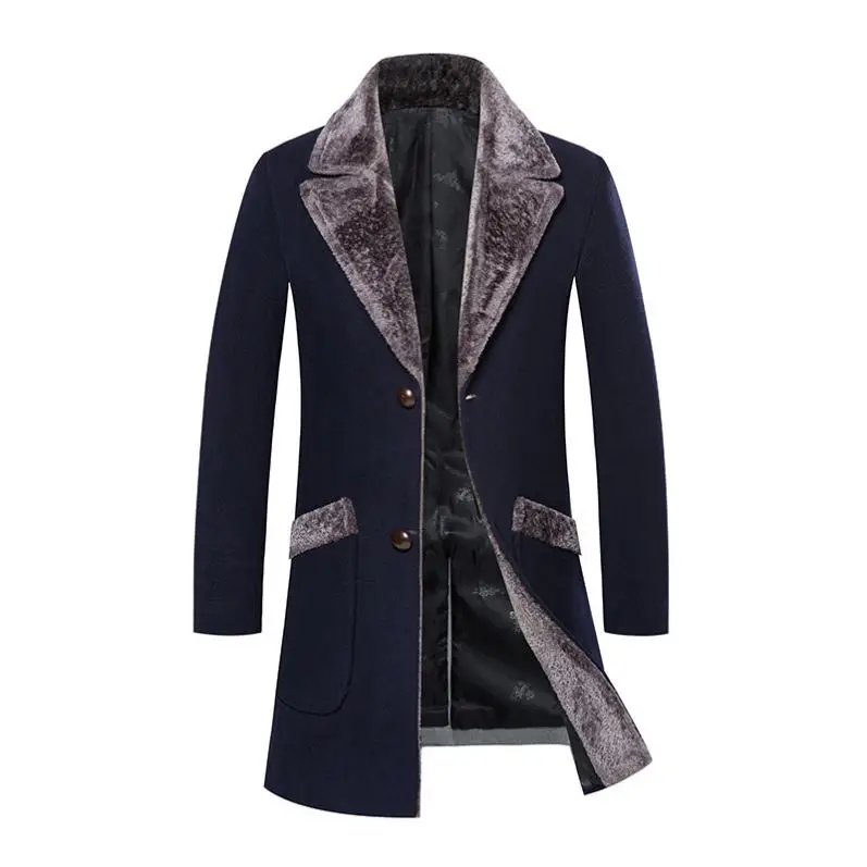 High Quality Male Fleece Overcoat Men's Coat Woolen Coats Jacket with Fur Collar Thick Warm Slim Mid Long Winter Wool_voghion.com