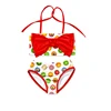 Color Umbrella Print Big Bow Girls Bikini Swimsuit