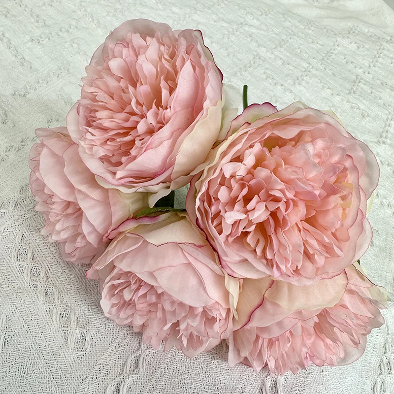 product high quality 5 head happy peony silk fabric bundle colorful artificial peonies for easter wedding decorations-56