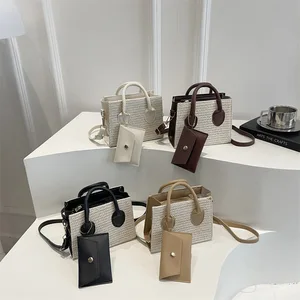 2026 Wholesale 2-Piece Set Trendy Woven Women's Handbags New Design Beach Shoulder Bag