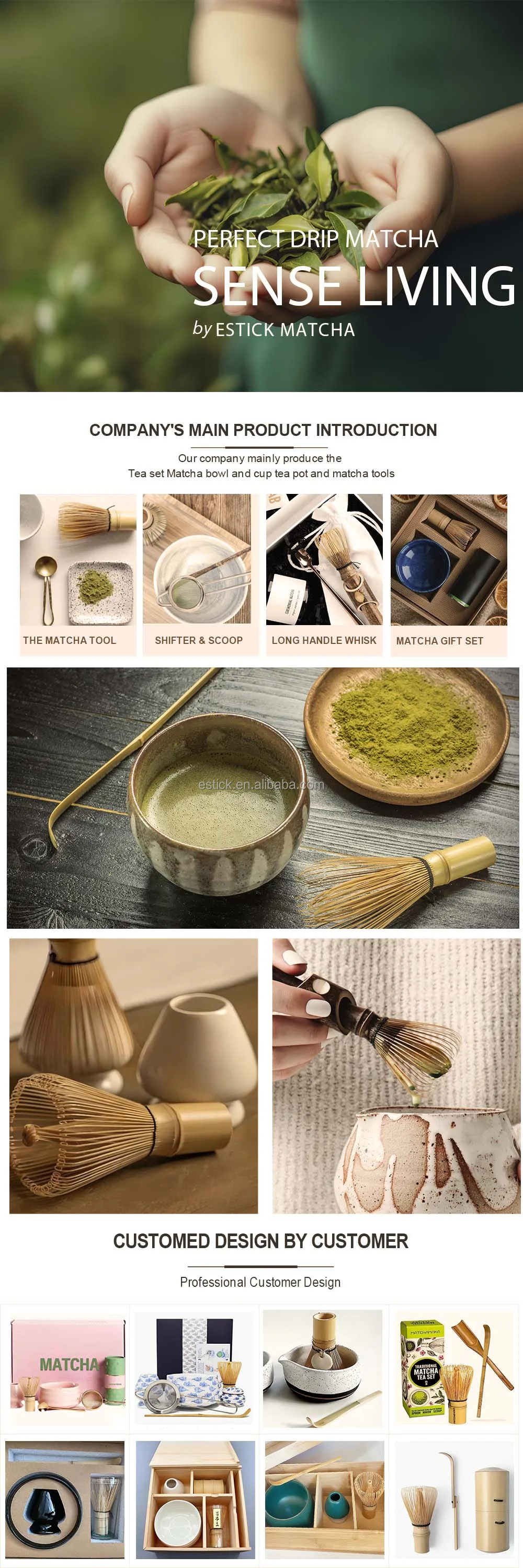Estick High Quality Custom Logo Wooden Box Matcha Whisk Set With