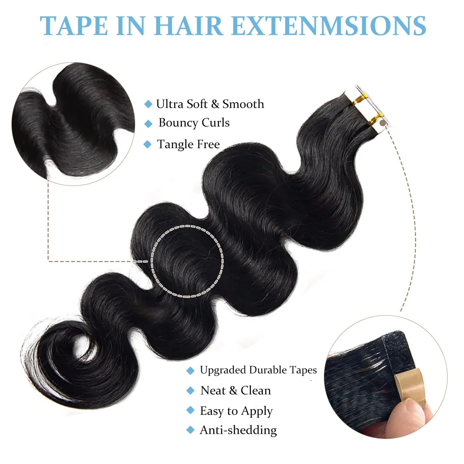 Extensii de păr ondulate, 50 g, 20 bucăți, extensii de păr natural negru, păr uman real, pentru femei_voghion.com