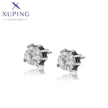 96476 XUPING Jewelry Cool Black Gun Color Earrings Fashion Stud Crystal Jewelry Minimalist Stainless Steel Earrings