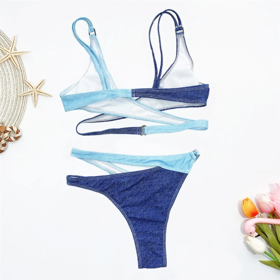 Sino.trend Sexy 2022 Asymmetral Bikini Set Women Patchwork Swimwear ...