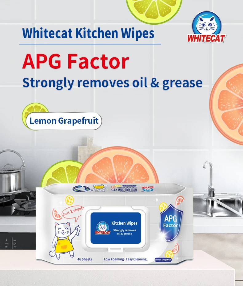 Whitecat Kitchen Wipes APG Factor Strongly removes oil & grease