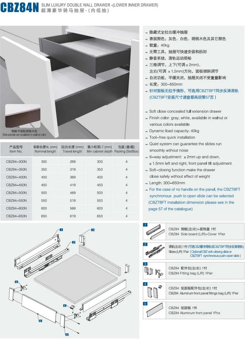 Sh-abc Inner Drawer 40kgs Soft Closing Full Extension Slim Tandem Box ...