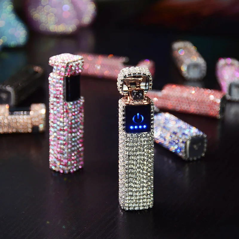 cigarette lighter for women Luxury Handmade Diamond Touch Screen USB Rechargeable Lighter