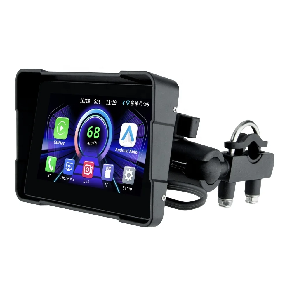 TIYPEOR 5Inch Motorcycle GPS Navigation Display Screen Wireless CarPlay Android Auto Portable Digital Dashboard WithDVR Recorder