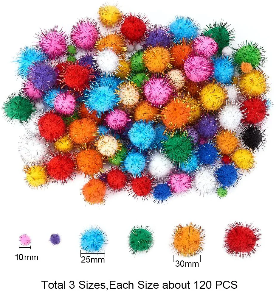 
 360 шт. помпоны 3 размера разноцветные декоративно-прикладное искусство блестящие помпоны блестящие шарики для самодельных кукол творческие ремесла украшения  