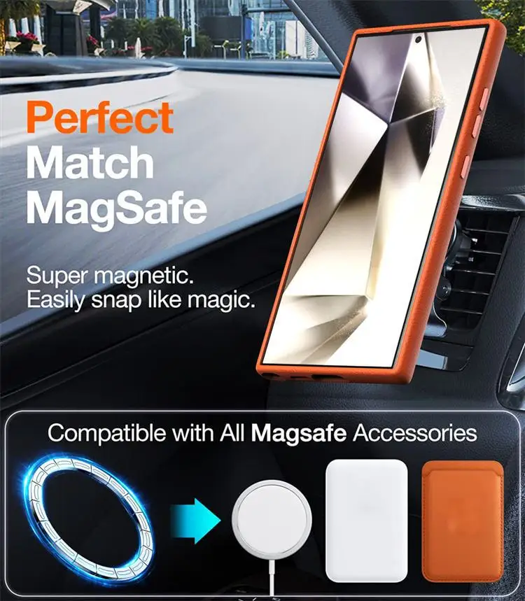 product laudtec luxury anti drop full protective cell phone cover for samsung s24 ultra pu leather magnetic mobile cover protector-7
