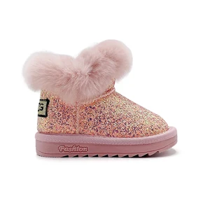 Winter Glitter Snow Boots for Toddlers Fashion Trend Warm Baby Footwear Children Wholesale Black and Pink Boots for Female Kids