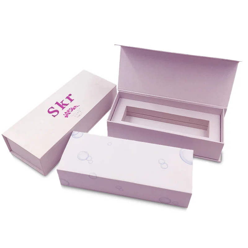 Boutique rectangular book-style flip-top magnetic closure rigid cardboard gift boxes with insert for packing cosmetics