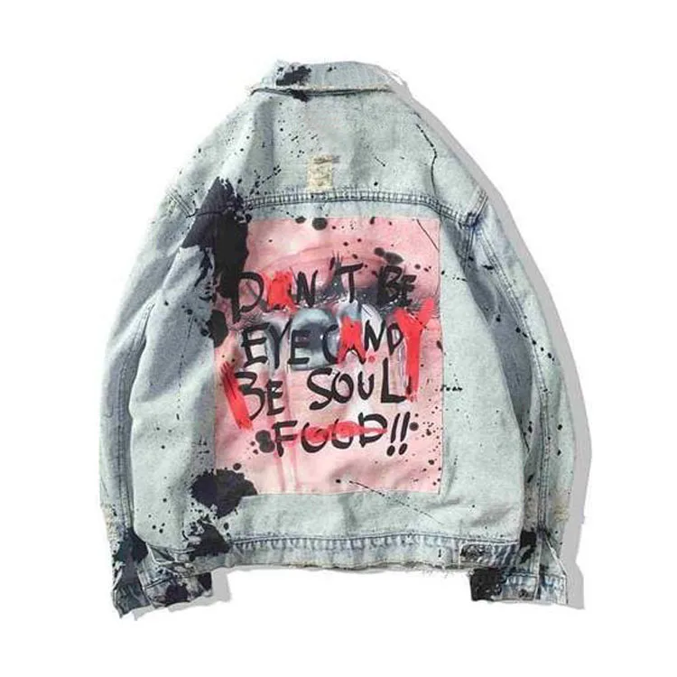Custom Logo Sky Blue Ripped Denim 