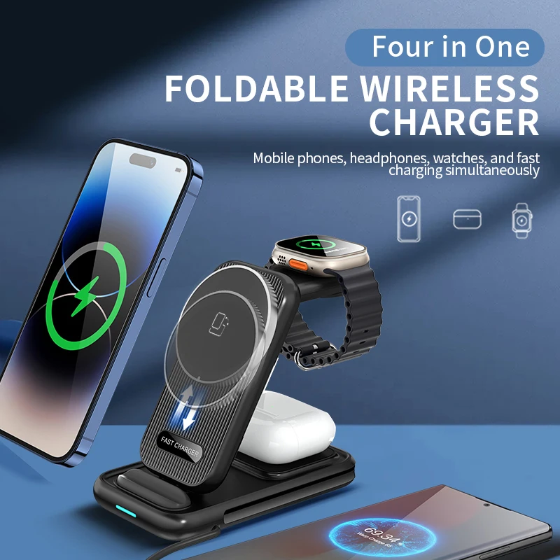 Portable Desktop Mobile Phone Wireless Charger Station 4 In 1 Folding ...