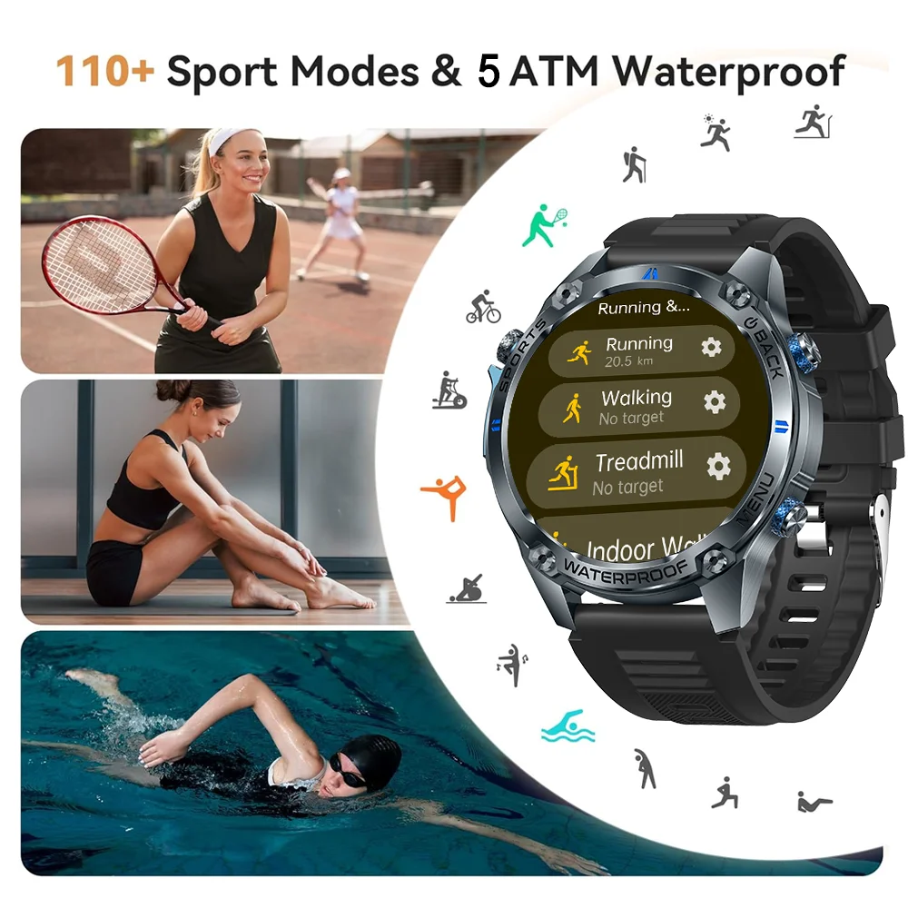 SENBONO G100 Round Sports Big Smart Watch with GPS Altitude Barometer Guide  5ATM Waterproof BT Calling Outdoor Men SmartWatch