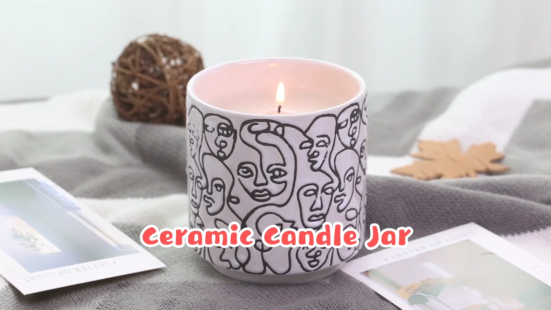 Stylish Lines On Face Porcelain Container Bougies Empty Candles Jars