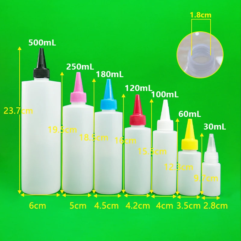 Empty PET Plastic Pointed Hair Oil Nozzle Squeeze Bottles with Twist Caps 30ml 60ml 100ml 120ml 180ml 250ml 500ml Water Use