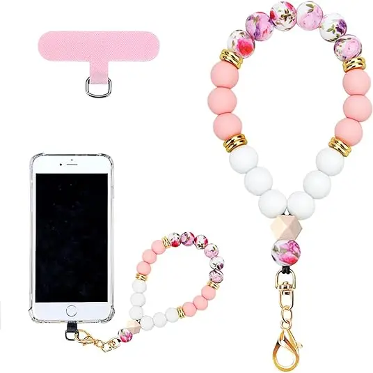Marble Silicone Beaded Phone Wrist Strap Cellphone Lanyard  Hands-Free Wrist Bracelet Candy Colors Cute for Girls Women