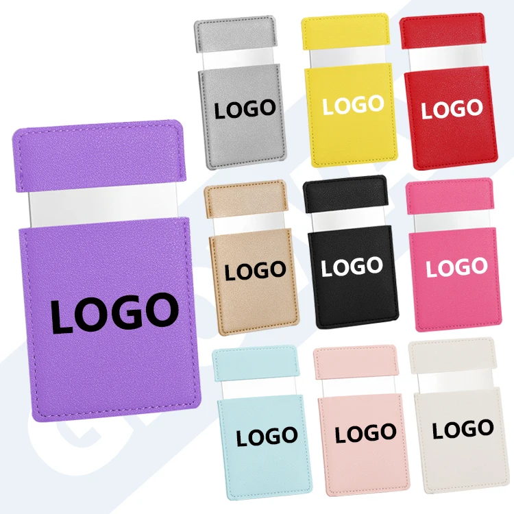 Custom Your Logo Personalised Unbreakable PU Leather Small Stainless Steel Compact Pocket Mirror for Purse Women Men