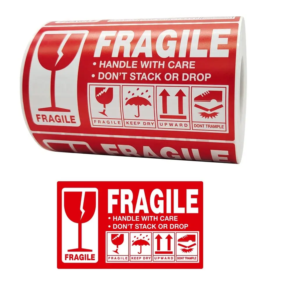 Custom Self-Adhesive Fragile Label Stickers Use for Grocery & Supermarket Shipping Package This Side Warning Carton Delivery