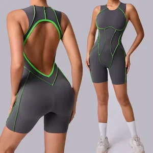 BNICE Sexy High Quality Custom Women Jumpsuit Contract Seam Color Romper Gym Wear Women Activewear Fitness Sleeveless Bodysuit