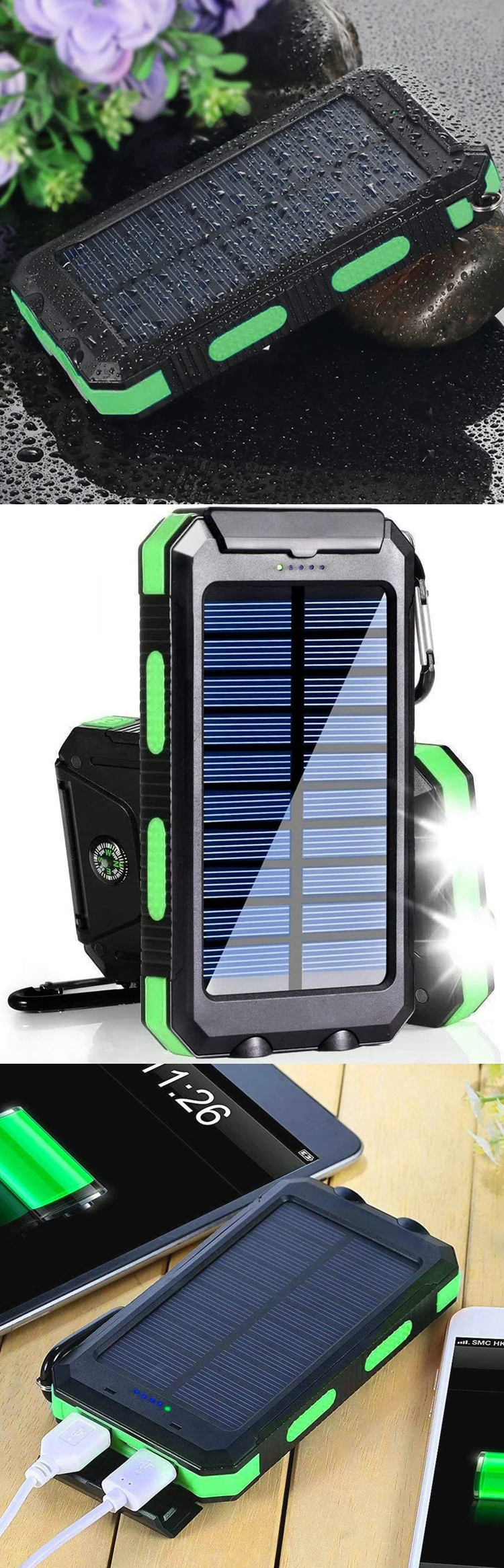 Waterproof Solar Power Bank 20000mah Dual Usb Li Polymer Battery Charger Travel Solar Power Bank 8991