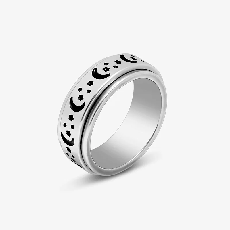 Sun Moon Stars Titanium Steel Rotating Ring Male Europe and America Stainless Steel Couple Ring Trinkets Fashion Jewelry Rings