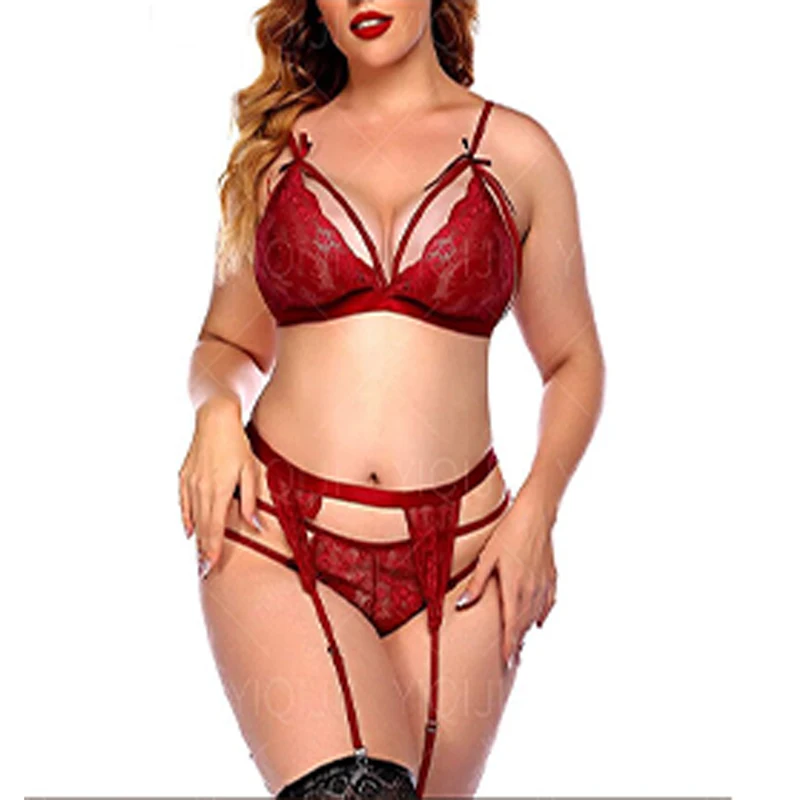 Wholesale Mature fat ropa interior plus size lace bow garters sexy lingerie sexy-sous-vetset lenceria para womens sexy underwear set From