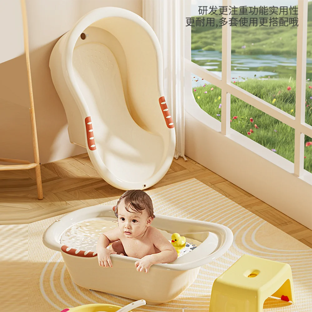 Large Size Baby Basin with Support for Baby Bath Kids Toddler Bathtub Plastic Baby Bath Tub with Hole Bassine Bebe