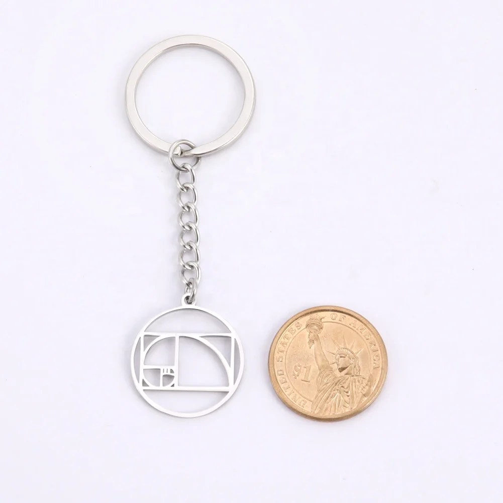 Fibonacci Spiral Pendant Keychain Sacred Geometry Golden Ratio Symbol Stainless Steel Minimalism Keyring for Men Women