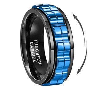 Coolstyle Jewelry 8mm Fashion Engagement Wedding Band Anxitey Released Black Blue Tungsten Spinner Rings for Men Women