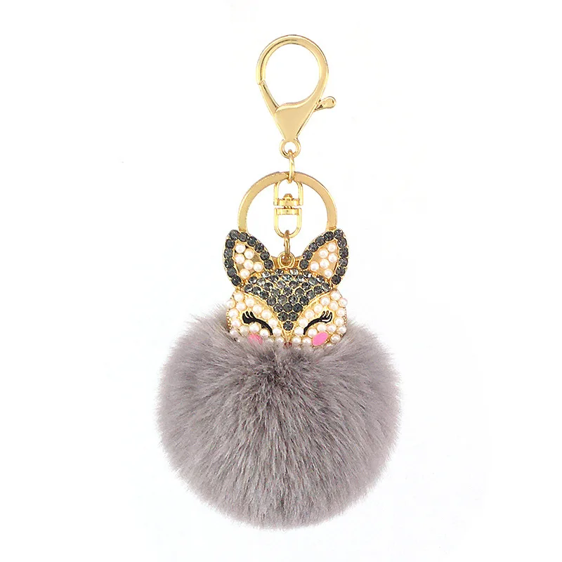 Cute Charm Fox Fur Diamonds Keyrings Rhinestones Pear Key Chains Women