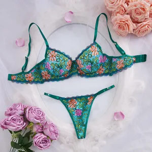 2026 Latest Cross-Border Valentine's Day Sexy Lingerie Set Retro Multi-Color Lace Print Underwire Push-Up Ultra-Thin Bra Set