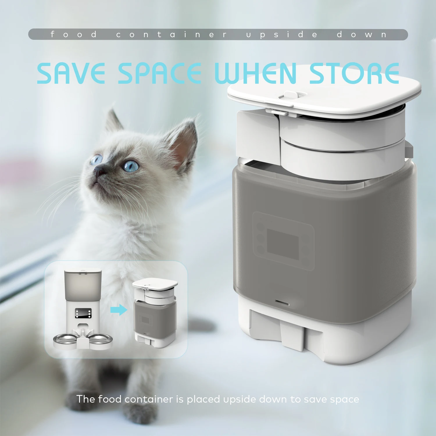 6l Automatic Pet Feeder With Twoway Splitter Dispenser Timeding Cats