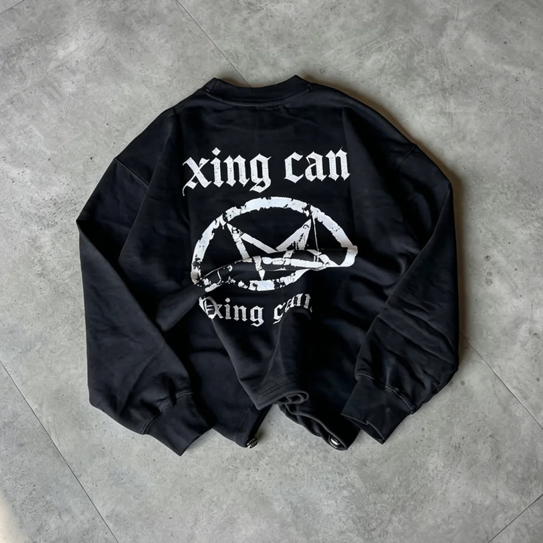 Brugerdefineret herres retro street crewneck-sweatshirt, forældet/gradientvasket/ribbet hals, andre mønstre kan tilpasses