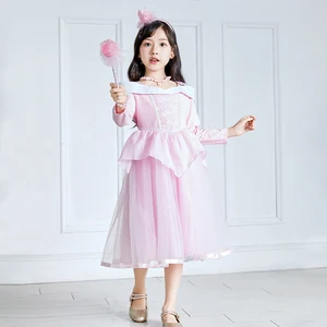 Delicate Lace Trim Soft Tulle Fabric Comfort Fit Disney Princess Dress for Girls Customized Color Children's Birthday