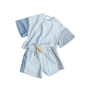 Customizable New Fashion Short Sleeve T Shirt Shorts Solid Color Block Boy Set 2 Piece Child Jogger Set