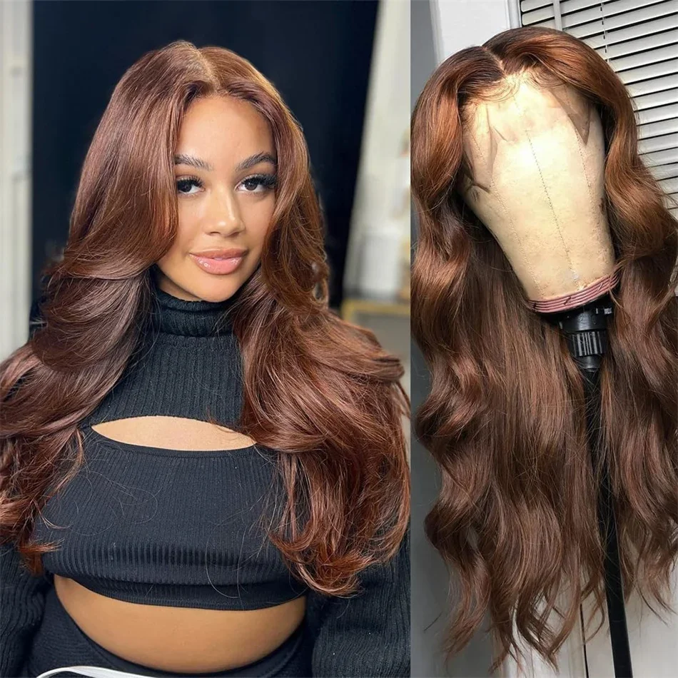 Parrucche per capelli umani con pizzo frontale color cioccolato 4x4 Body Wave per donne_voghion.com