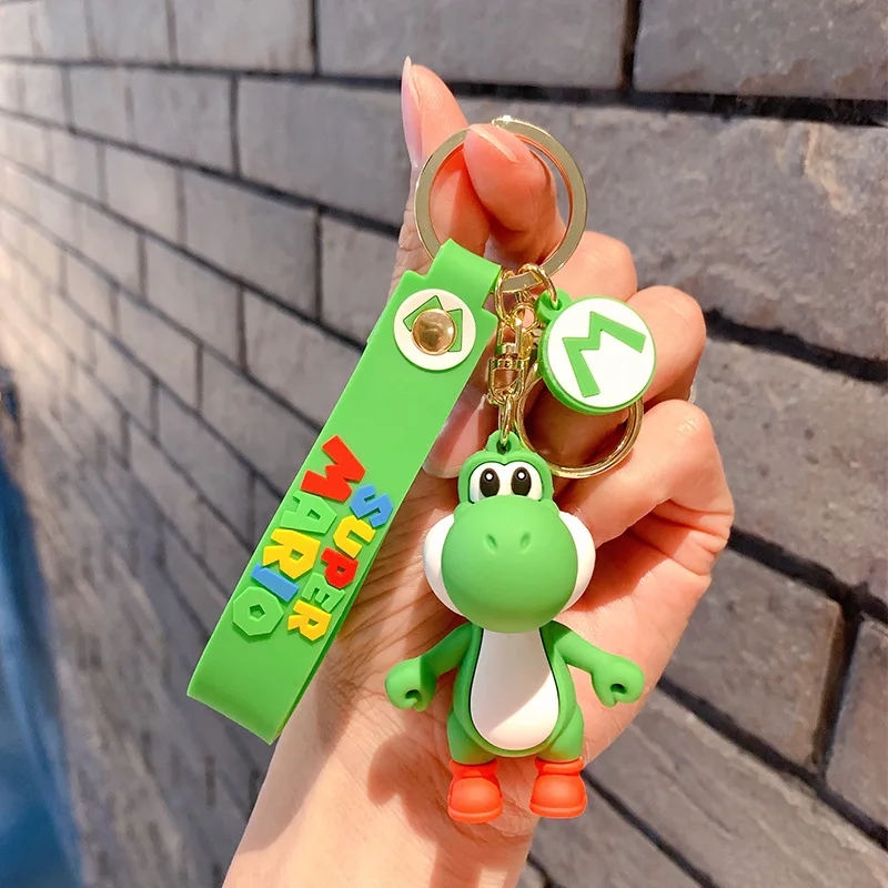 Lovely Cartoon Mario Yoshi Keychain 3d Doll Backpack Decoration Car Key