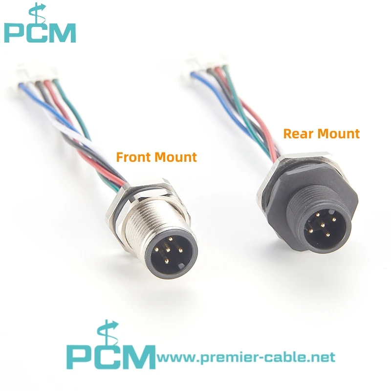 M12 connector A Coding Male 5 Contact  PanelMount PG9 Front Fastened Solder Wire Pins factory