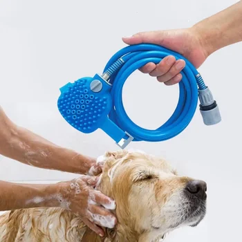 Pet cleaning supplies Outdoor shower brush for pets Dog bathing silicone hose spray head handheld massage shower nozzle