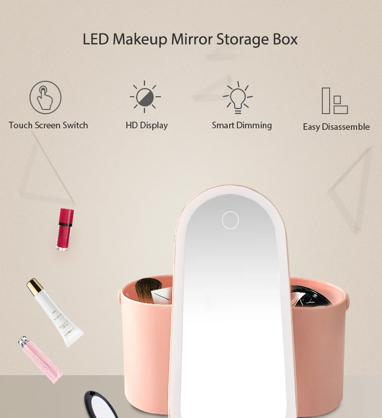 Oval Rotatable Flap Gradient Colour Led Light Change Make Up Bag With